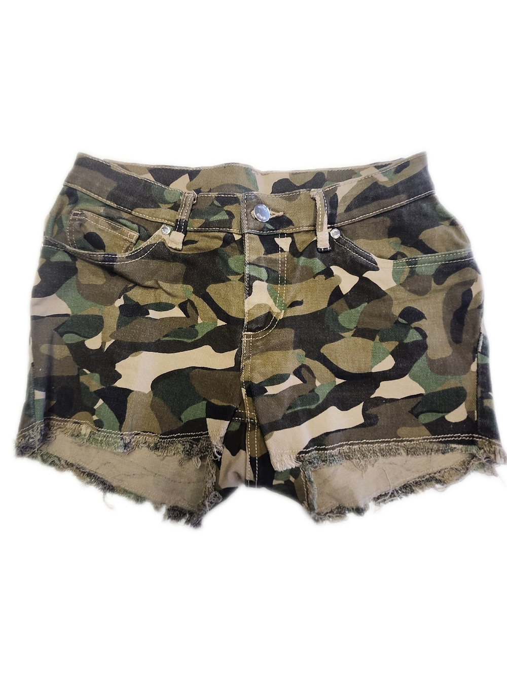 VENUS (Jeans & Polo) Denim Shorts, Cut Offs, Camo Camouflage, Raw Hem, 2